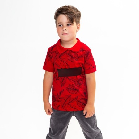 Polo T -shirt for a boy, color red/print mix, height 152 cm-1