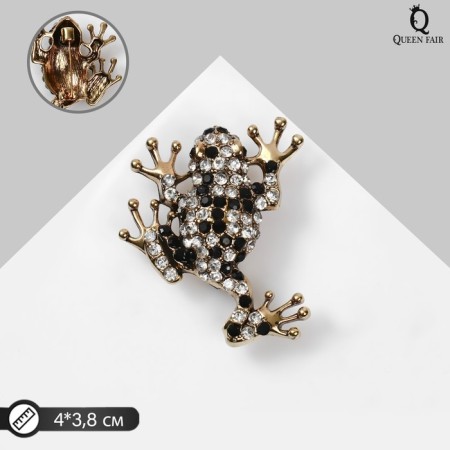 Brooch "Frog" chess, black and white color in black gold