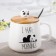 Ceramic mug with a wooden lid and spoon "Panda", 350 ml, color and pattern mix
