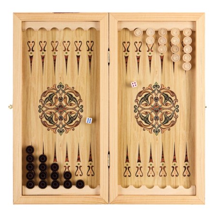 Wooden backgammon with checkers, board game "Leo and Moon", 40 x 40 cm-2