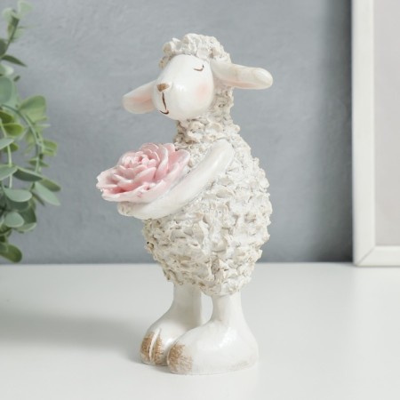 Polystone souvenir "lamb with flower" 17x10x8 cm-4