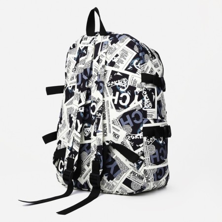 Youth backpack from textiles on lightning, 3 pockets, black/white color-3