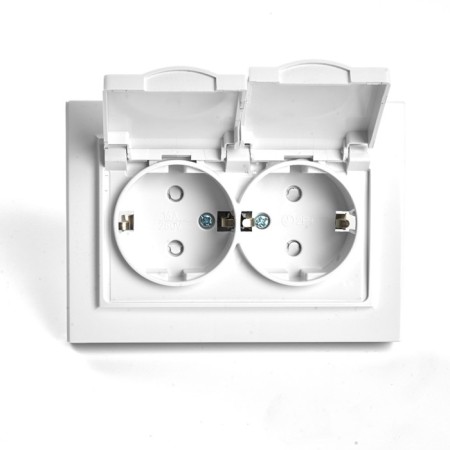 2-seater s/s outlet with a lid, Stekker series Erna, PST16-9015-01, White-2