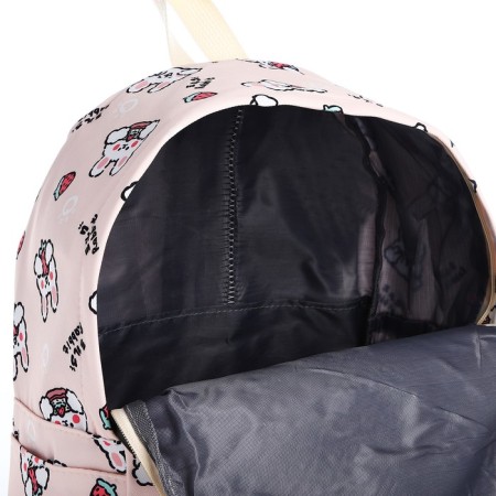 School backpack of textiles on a zipper, 3 pockets, beige/pink color-5
