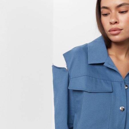 Women's shirt shortened with cuts Mist: Denim R.42, Blue-3