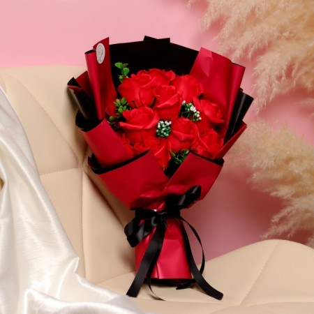 Exclusive bouquet of red soap roses, 11 pcs
