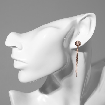 Hanging earrings with rhinestones "Butterfly" and a circle, black and white color in gold-3