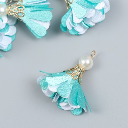 Decor Textile "Flower 2 colors with pearls. Heavenly and white" set 6 pcs 3 cm