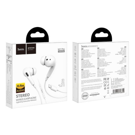 Hoco M1 Pro headphones, wired, vacuum, microphone, Lightning, 1.2 m, white-10
