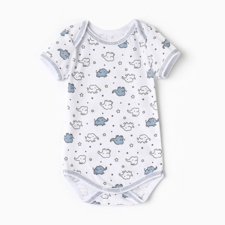 Body baby with short sleeve, white color/elephants, height 68