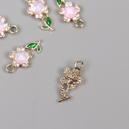 Decor for creativity metal, rhinestones "Flower" gold, pink 2.1x1.1x0.6 cm-1