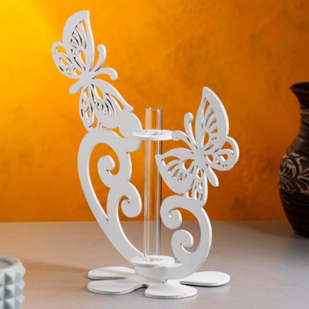 Wooden Kashpo 13.5 × 13 × 26.5 cm with 1 flask "Butterflies", white give beautifully-2
