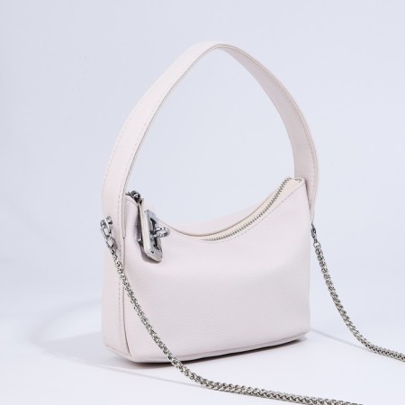 Baget bag with zipper, chain, white color-2