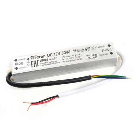 Electronic transformer for 12 W LED tape, Feron, LB007, 2.5A, 30 W
