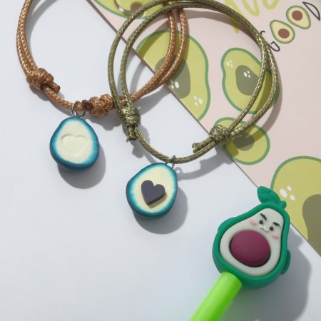 Set 3 objects: 2 bracelets, pen "Avocado, green-orange color, 5 cm-1