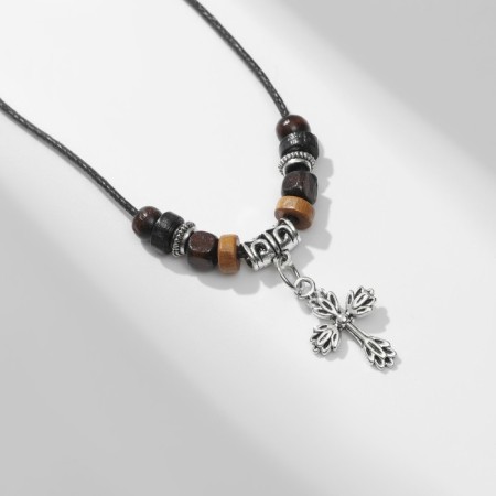 Pendant on the cord "unisex" Cross with beads, adjustable length, 35 cm