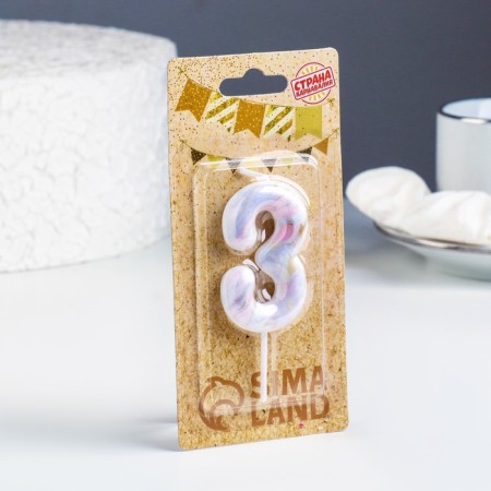 Candle in the “White Marble” cake, the number “3”, 5.5 cm-1