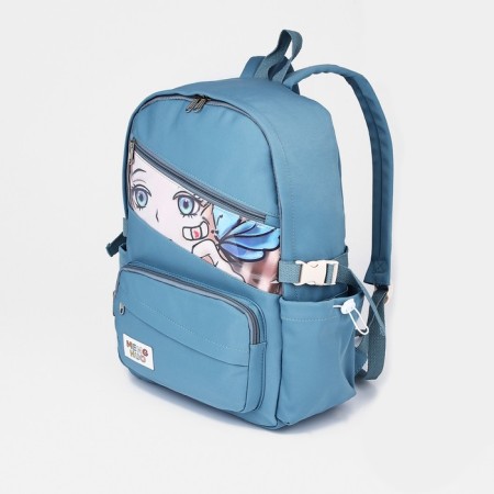 School backpack from textiles with a zipper, 6 pockets, blue color
