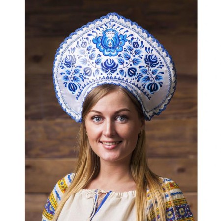 Kokoshnik "Flowers", White Atlas