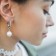 Earrings with pearls "Grace" thin line, white color in silver