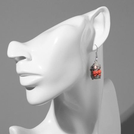 Earrings Assorted "Joy" lamb, red-gray color in silver-3