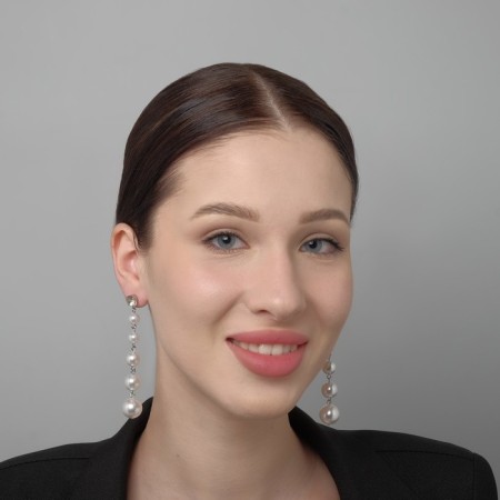 Earrings with pearls "Busin path" with a large crystal, white color in silver-2