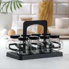 Set for glass spices on the stand “Spices”, 120 ml, 7.5 × 5 × 8.5 cm, 8 pcs, black color