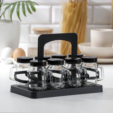 Set for glass spices on the stand “Spices”, 120 ml, 7.5 × 5 × 8.5 cm, 8 pcs, black color