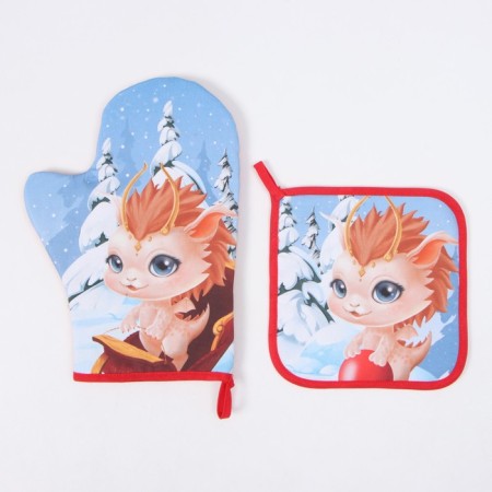 Set of kitchen. Ethel "Fun and Joy": 19x19 cm, mittens-output 20x28 cm, 100% x-1