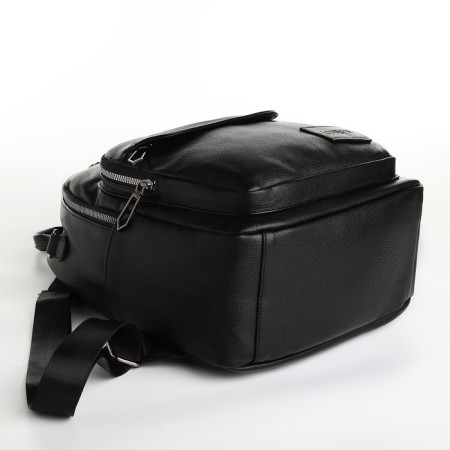 City backpack on lightning, from artificial leather, black color-5