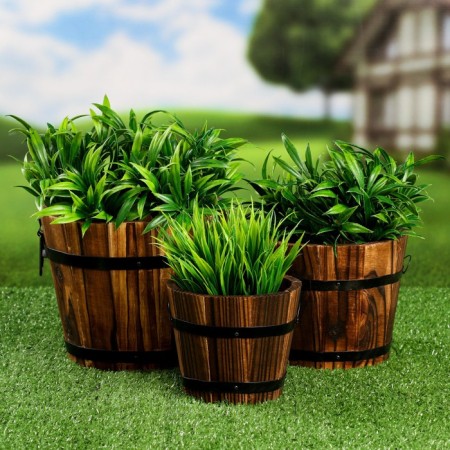 Set of wooden pots, round 18x16x12cm