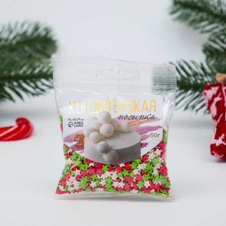 Confectionery Sprinking "Stars": red, white, green, 50 g-3