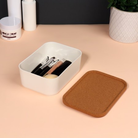 Korely cosmetic storage container, with a lid, 15.9 × 11.4 × 6.5 cm, ivory color-3