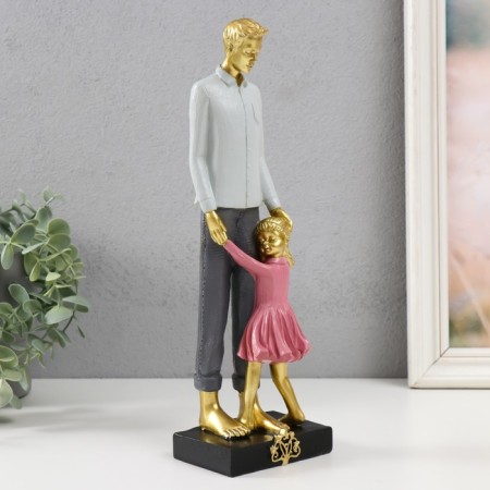Souvenir PAPA "Dad with Daughter" Gold 9.6x7x29.5 cm-1