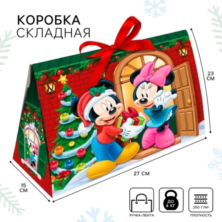 New Year. Gift box, folding, "Happy New Year", 27x23x15 cm, Mickey Mouse