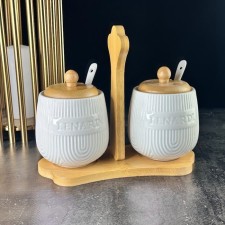 A set of lenardi bamboo cans, with spoons, porcelain, 350 ml, 2 pcs