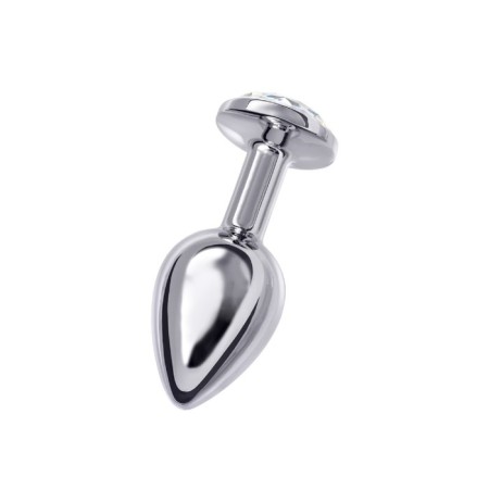 Anal plug Metal by Toyfa, silver, with a white crystal, 7.5 cm, d = 3 cm-2