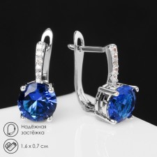 Earrings with bloom rhinestones, mini circles, blue color in silver
