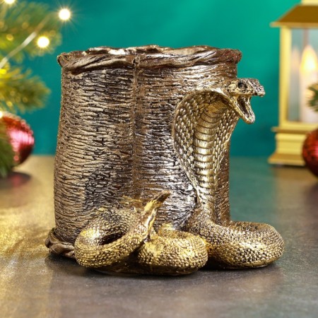 Kashpo - organizer "Snake with a basket" bronze, 10x11cm-1
