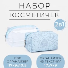 A set of cosmetic bags 2 in 1 on a zipper, the color is blue