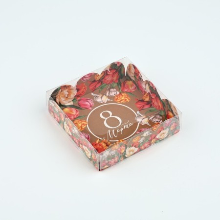 Box for confectionery products with PVC “March 8”, 10.5 × 10.5 × 3 cm