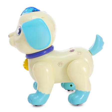 Robot dog “Smart pet” Zhory, on the control panel, interactive: sound, light, dancing, musical, on batteries, in Russian, blue and white-1
