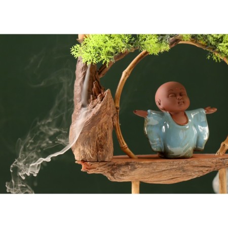 Souvenir tree, porcelain "Little Buddha in Blue" with a stand for incense 35x35x9.5 cm-8