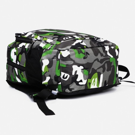 School backpack from textiles 2 departments with lightning, external pocket, gray/green color-4