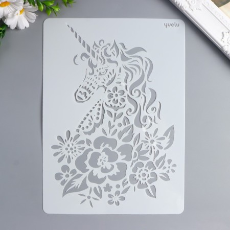 Plastic stencil "Unicorn in the style of mehendi, with colors" 29x20.8 cm