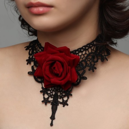 Choker "Tango" flower in openwork, red-black color, 30 cm