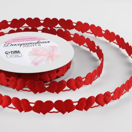 Figure tape "Hearts", 15 mm, 9 ± 0.5 m, red color