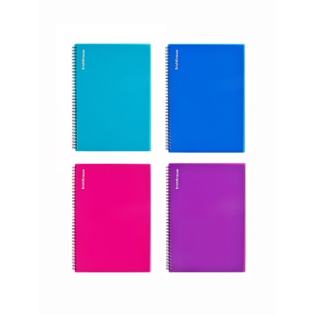 A4 notebook, 80 sheets in a cage on a spiral Erichkrause "Glance Vivid", with a plastic cover, an offset unit, white 100%, mix-8