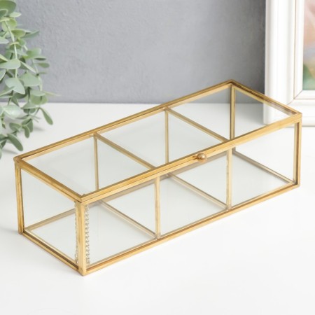 Casket glass with a metal frame "3 divisions" gold 7x9x23 cm