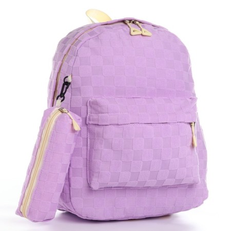 School backpack, set 2 in 1,+ pencil case in a cage, 40x28x13 cm, lilac color-1